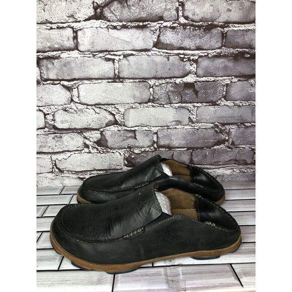 Olukai Moloa Black  Leather Slip On Loafers Casual Drop Heel Shoes Men Sz 11M US main image 9
